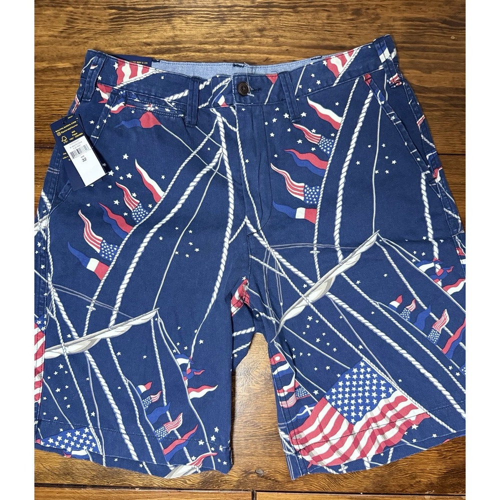 Polo Ralph Lauren Flag Sailboat Print Shorts Sz 32‎ Americana Nautical